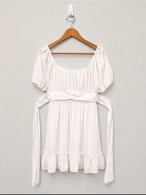 Altar’d State White Puff Sleeve Tie Waist Mini Dress Size Small